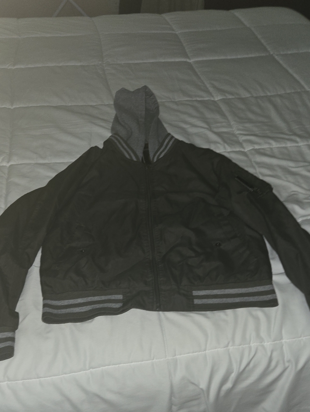 Ring of Fire Green Olivr  Bomber Jacket with Gray Hood & Trim
